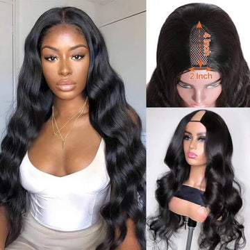 GS Virgin Hair 150% Density Body Wave Natural Color Brazilian Hair U Part Women's Wig